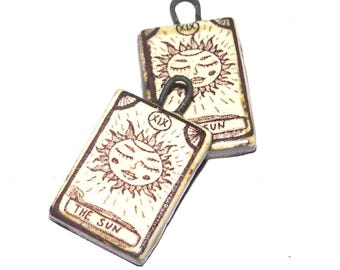 Ceramic Tarot Sun Charms Beads Pair Porcelain 21mm BB10-1