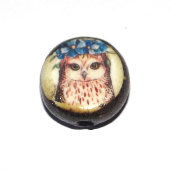Ceramic Owl Focal Bead Handmade Pottery Beads 24mm PP3-4