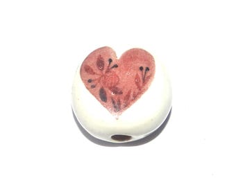 Ceramic Heart Focal Bead Handmade Pottery Beads 18-20mm PP7-2