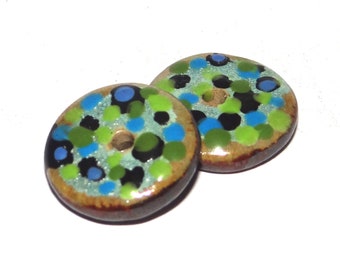 Ceramic Spotty Disk Pair Beads Handmade Rustic 18mm/0.7"  CC1-2