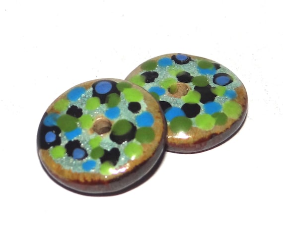 Ceramic Spotty Disk Pair Beads Handmade Rustic 18mm/0.7"  CC1-2