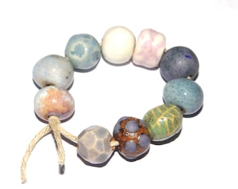 Ceramic Bead Set Textured Glazed Pottery Clay Handmade Porcelain 8-15mm