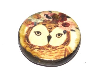 Small Ceramic Owl Pendant Charm Handmade Focal Porcelain 20mm CC5-4