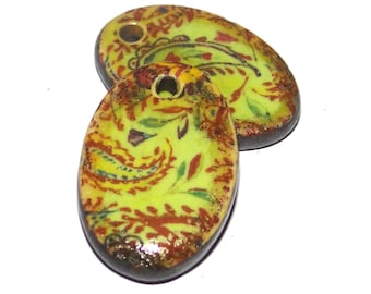 Ceramic Floral Patterned Charms Earring Bead Pair 22mm PP5-2