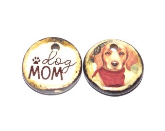 Ceramic Charms Quote Dog Small Pendant Porcelain Handmade 15mm CC2-3