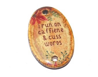 Ceramic Quote Flower Pendant Handmade Focal Porcelain 30mm PP1-2