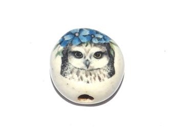 Ceramic Owl Focal Bead Handmade Pottery Beads 16-18mm BB2-3