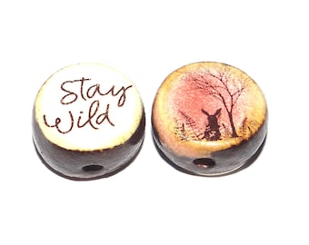 1 Ceramic Hare Double Sided Quote Bead Porcelain Handmade 13mm BB3-4