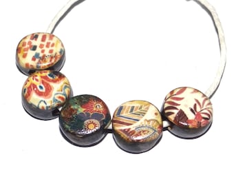 Ceramic Dot Bead Set Handmade Porcelain 11-12mm