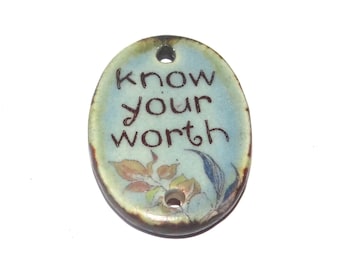 Ceramic Quote Flower Pendant Handmade Focal Porcelain 30mm PP1-2