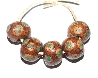 Ceramic Patina Spotty Speckled Bead Set Handmade 13mm