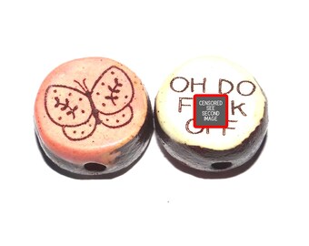 1 Ceramic Adult Double Sided Quote Bead Handmade 13mm BB4-3