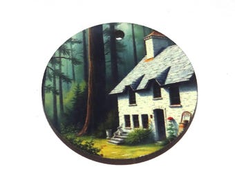 Wooden Two Sided Cottage Woods Pendant Handmade 30mm MM10-1