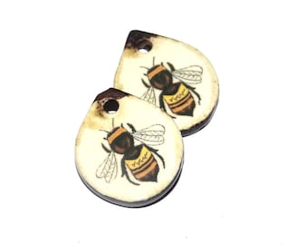 Ceramic Bee Charms Earring Bead Pair 19mm CC5-4