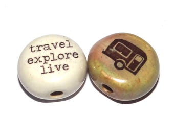 Porcelain Travel Quote Beads Porcelain Handmade 15mm 0.6" BB2-1