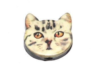 Ceramic Cat Focal Bead Handmade Pottery Beads 20mm BB7-2