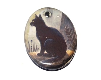 Ceramic Cat Pendant Handmade Focal Porcelain 30mm CC4-2
