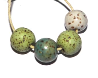 Ceramic Speckled Bead Set Handmade 13mm