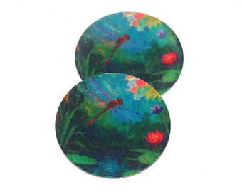 Faux Tin Dragonfly Lilypad Charms Handmade 25mm 1" MM8-3