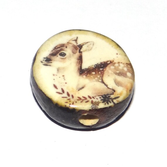 Ceramic Deer Focal Bead Handmade Pottery Beads 24mm PP2-1