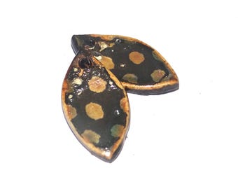 Ceramic Distressed Sotty Charms Beads Pair Porcelain 24x12mm CC9-1