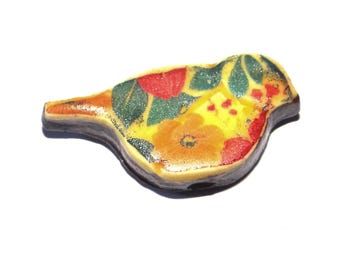 Ceramic Bird Bead Focal Handmade Rustic Floral Porcelain 30mm PP2-1