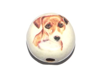 Ceramic Dog Terrier Focal Bead Handmade Pottery Beads 17mm PP6-2