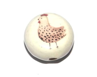 Ceramic Chicken Focal Bead Handmade Pottery Beads 17mm PP6-1