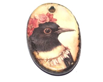Ceramic Bird Pendant Handmade Focal Porcelain 30mm CC7-4