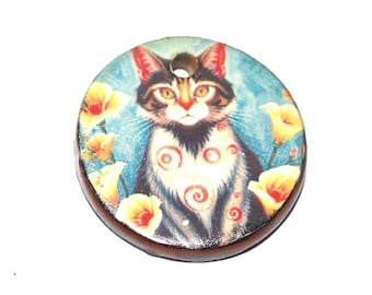 Ceramic Cat Pendant Handmade Focal Porcelain 25mm CC7-1