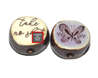 1 Ceramic Heart Adult Double Sided Quote Bead Porcelain Handmade 15mm BB5-4