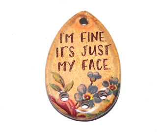 Ceramic Quote Flower Pendant Handmade Focal Porcelain 32mm PP1-3