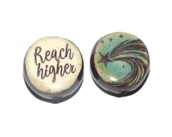 1 Ceramic Double Sided Quote Bead Porcelain Handmade 19mm CC6-1