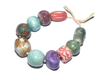 Ceramic Bead Set Handmade Porcelain 8-15mm