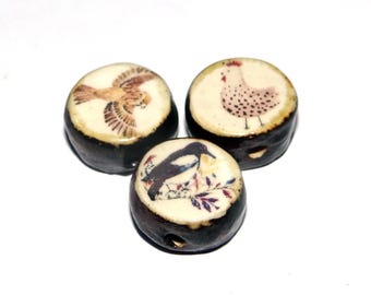 Ceramic Bird Beads Porcelain Handmade 14mm CC2-4