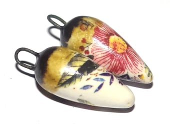 Ceramic Spike Charms Floral Patterned Earring Bead Pair 26mm CC2-2