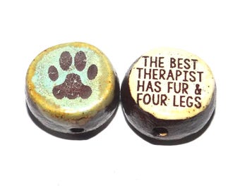 1 Ceramic Double Sided Quote Bead Porcelain Handmade 15mm BB8-4