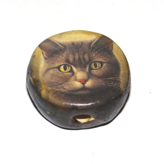 Ceramic Cat Focal Bead Handmade Pottery Beads 20mm PP3-4