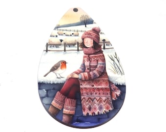 Wooden Christmas Tree Decoration Deer Pendant Handmade 65mm MM1-3