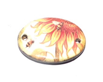 Ceramic Bee Sunflower Bracelet Bar Cuff Porcelain 30mm CC5-2