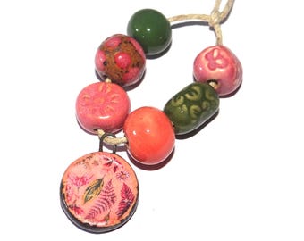 Ceramic Bead Set Textured Glazed Pottery Clay Handmade Porcelain 8-15mm