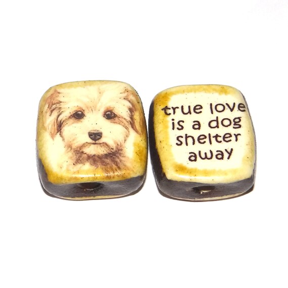 1 Ceramic Double Sided Quote Bead Porcelain Handmade  20mm PP2-4