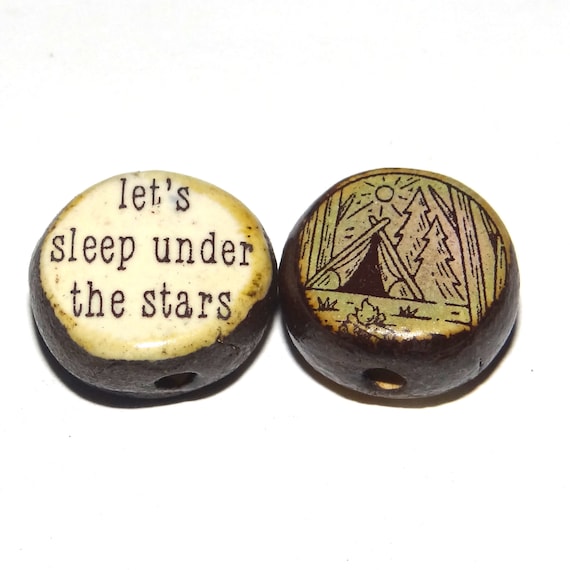 1 Ceramic Double Sided Quote Bead Porcelain Handmade 18mm PP6-4