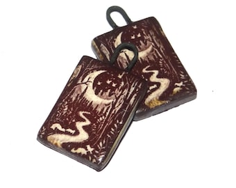 Ceramic Forest Moon Charms Earring Bead Pair 21mm CC10-3