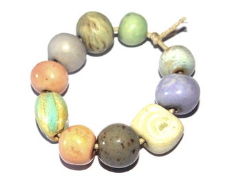 Ceramic Bead Set Textured Glazed Pottery Clay Handmade Porcelain 8-15mm