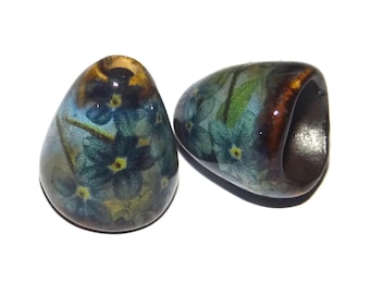 Ceramic Bloom Bell Earring Cone Charms Pair Floral Rustic Handmade Porcelain CC2-4