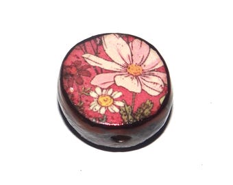 Ceramic Flower Focal Bead Handmade Pottery Beads 18mm PP7-3