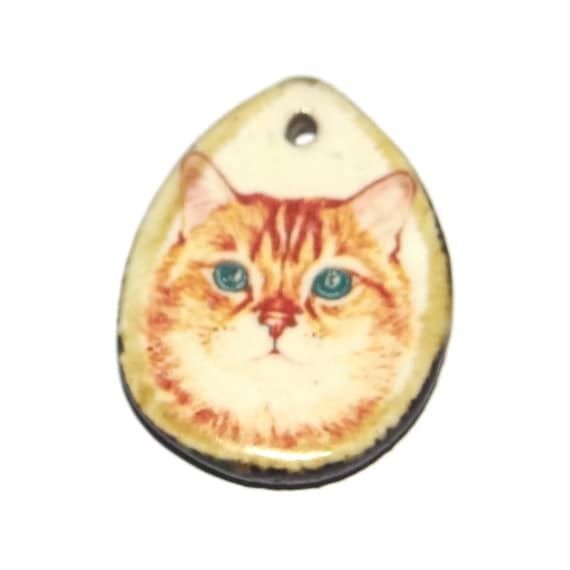 Ceramic Cat Pendant Handmade Focal Porcelain 30mm CC5-1