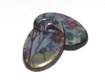 Ceramic Patterned Earring Charms Pair Beads Handmade Rustic 18mm CC1-2