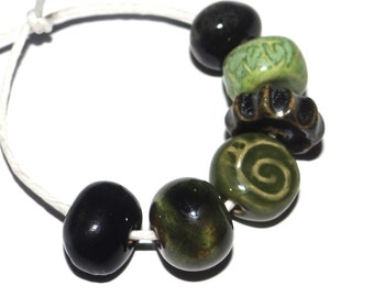 Ceramic Bead Set Patterned Textured Handmade Porcelain 8-15mm